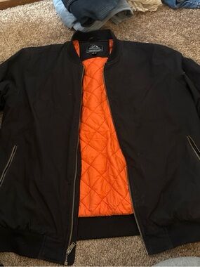 Men's Black Bomber Jacket with Orange Quilted Lining